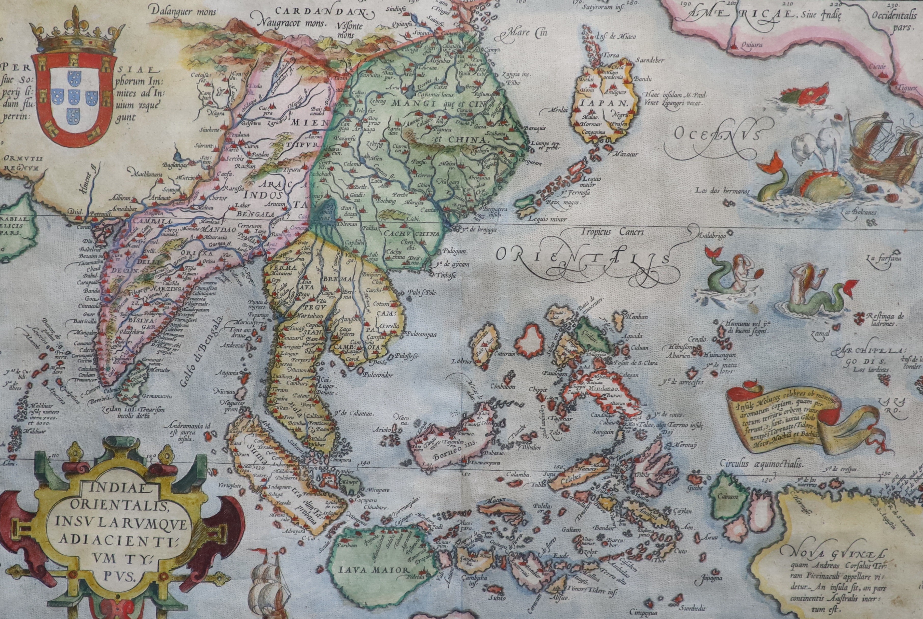 Abraham Ortelius (1527-1598), Map of Indiae Orientalis, 1575, hand coloured engraving, 43 x 54cm